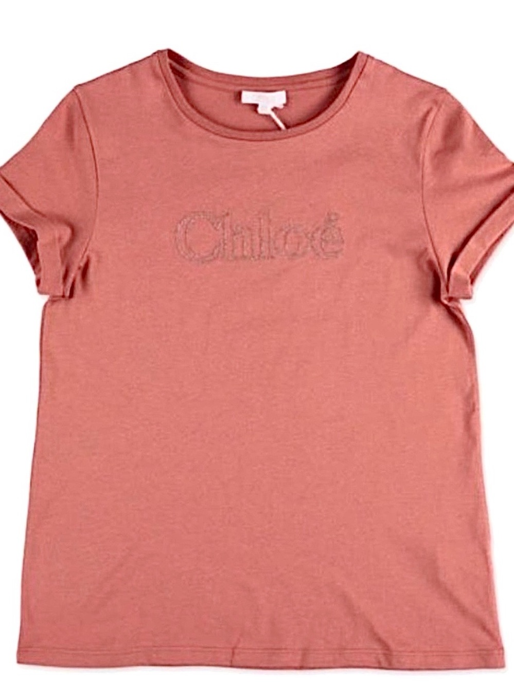 Chloe Dusty Rose Pink Tee w/ Embroidered Logo in Gold Stitching XXS